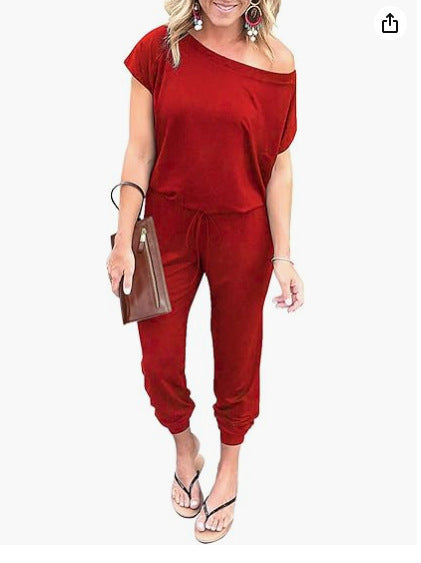 Off-shoulder short-sleeved jumpsuit