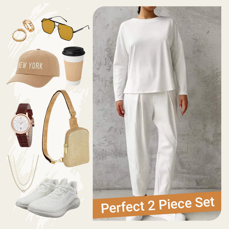💎 55% OFF! 💎 Round-Neck Long-Sleeve Top & Pants Set – Wrinkle-Free, Breathable & Effortlessly Stylish 👚👖