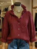 Sweet cotton-linen shirt with lace print