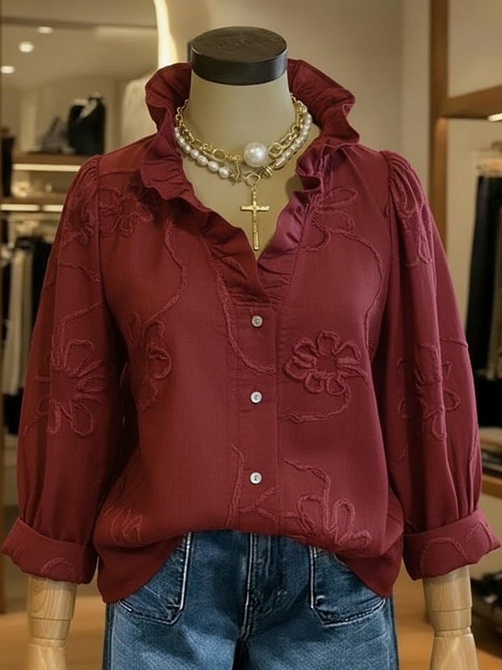 Sweet cotton-linen shirt with lace print