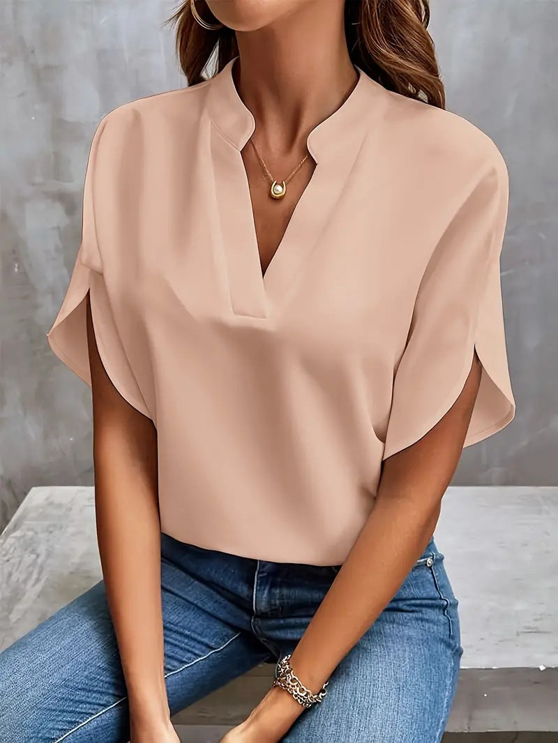 Summer casual solid color V-neck loose shirt top