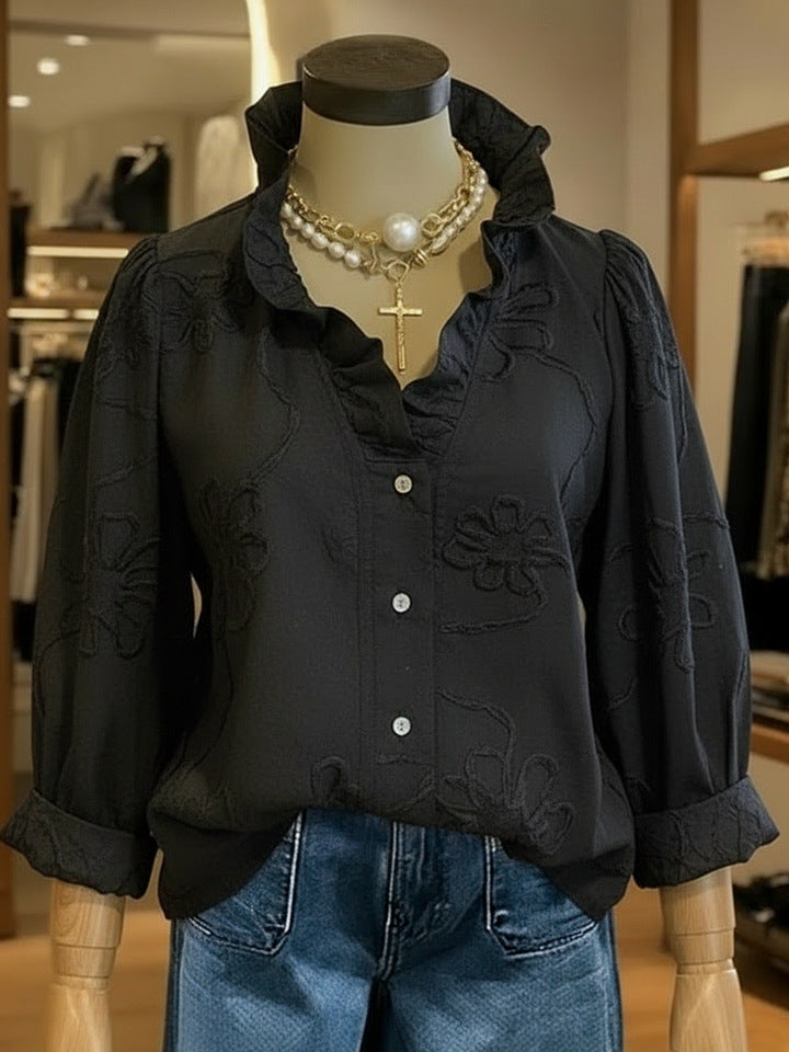 Sweet cotton-linen shirt with lace print