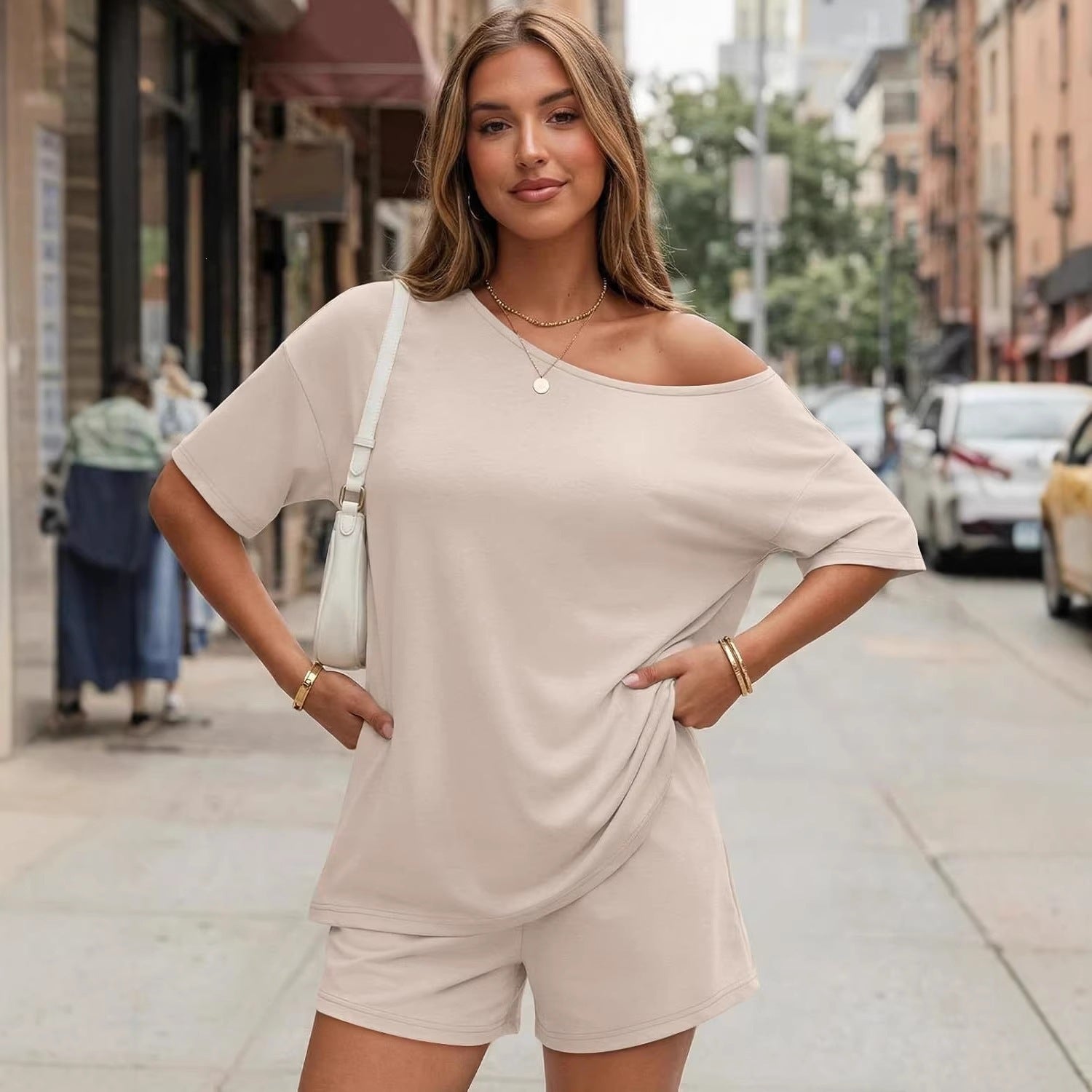 Women's Casual Asymmetrical Top and Shorts Set