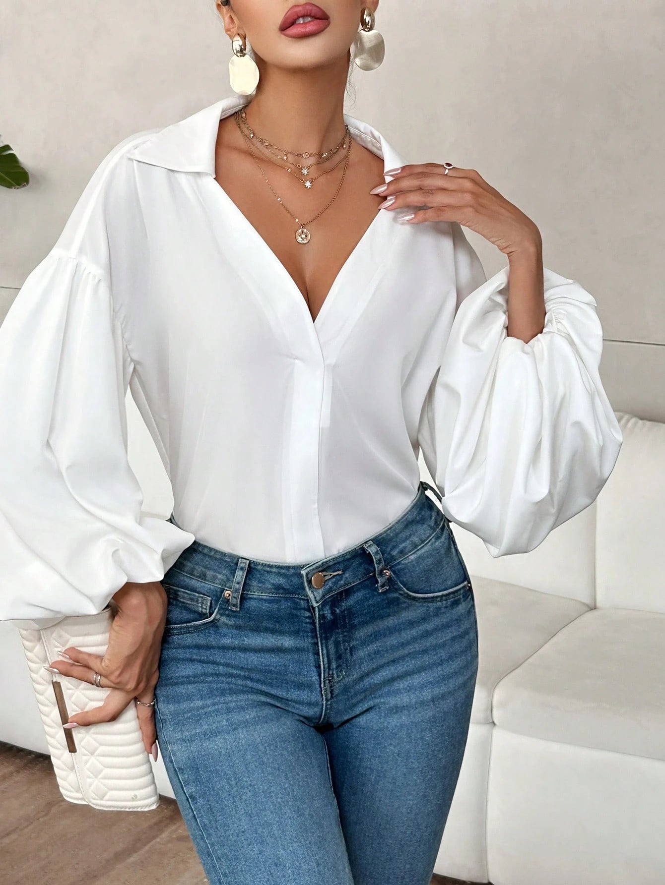 New trendy polka dot puff sleeve top