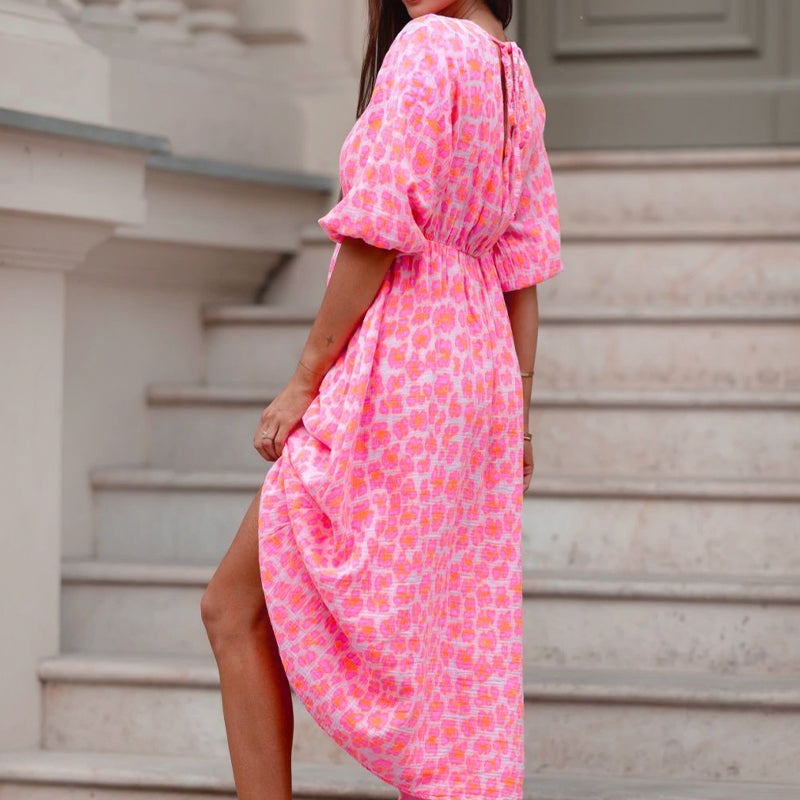 🌸Damenkleid mit V-Ausschnitt und Druck