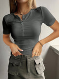Button Ribbed Slim Fit Knit Shirt