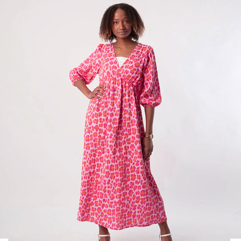 🌸Damenkleid mit V-Ausschnitt und Druck