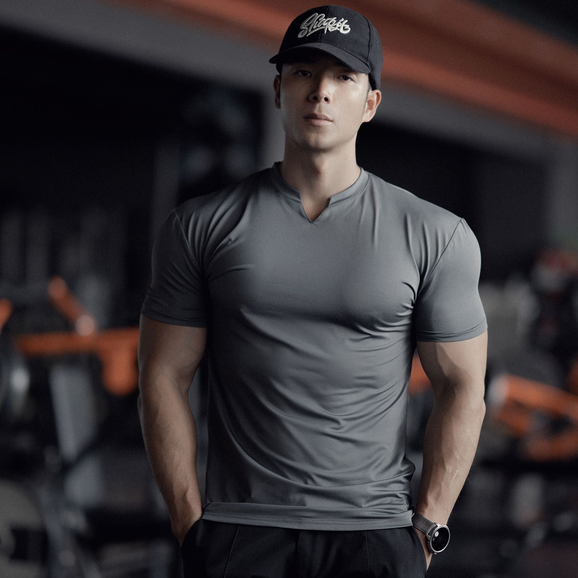 Men's V-Neck Gym Tee - Muscle-Fit Quick-Dry Training Shirt