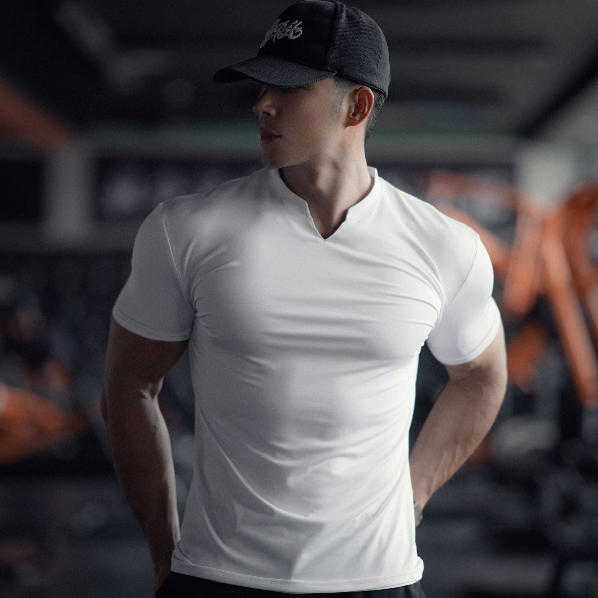 Men's V-Neck Gym Tee - Muscle-Fit Quick-Dry Training Shirt