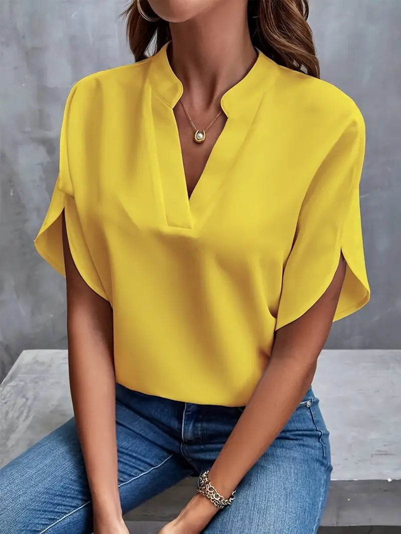 Summer casual solid color V-neck loose shirt top