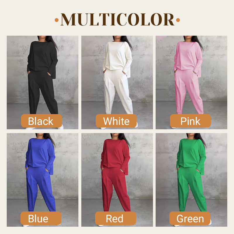 💎 55% OFF! 💎 Round-Neck Long-Sleeve Top & Pants Set – Wrinkle-Free, Breathable & Effortlessly Stylish 👚👖