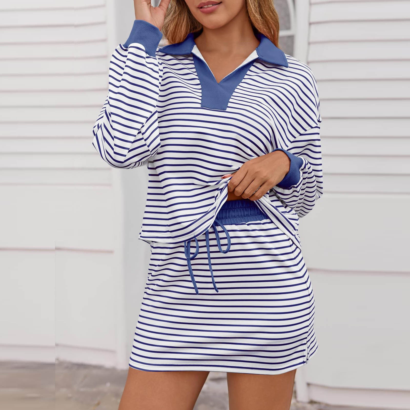 V-neck mini skirt suit