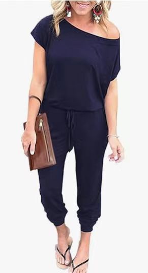 Off-shoulder short-sleeved jumpsuit