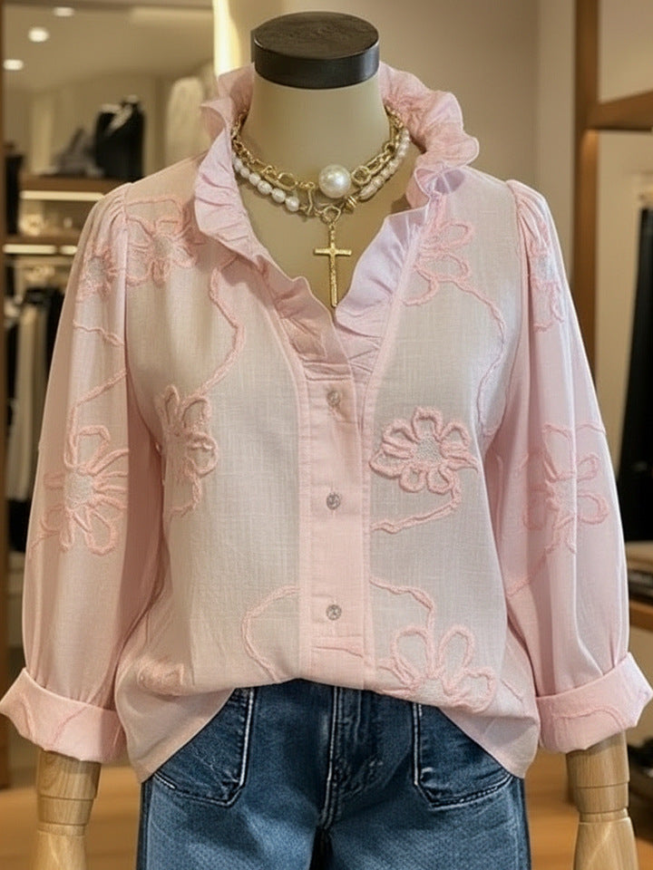 Sweet cotton-linen shirt with lace print