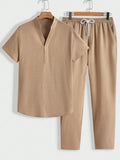 Casual sportswear set, short-sleeved shirt and trousers, solid color