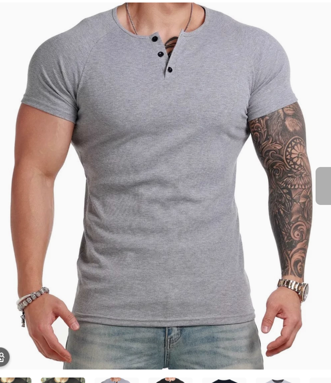 American style Henley short-sleeved tight-fitting T-shirt