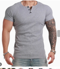 American style Henley short-sleeved tight-fitting T-shirt