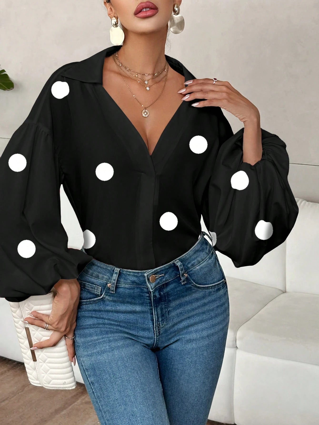 New trendy polka dot puff sleeve top