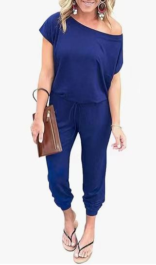 Off-shoulder short-sleeved jumpsuit
