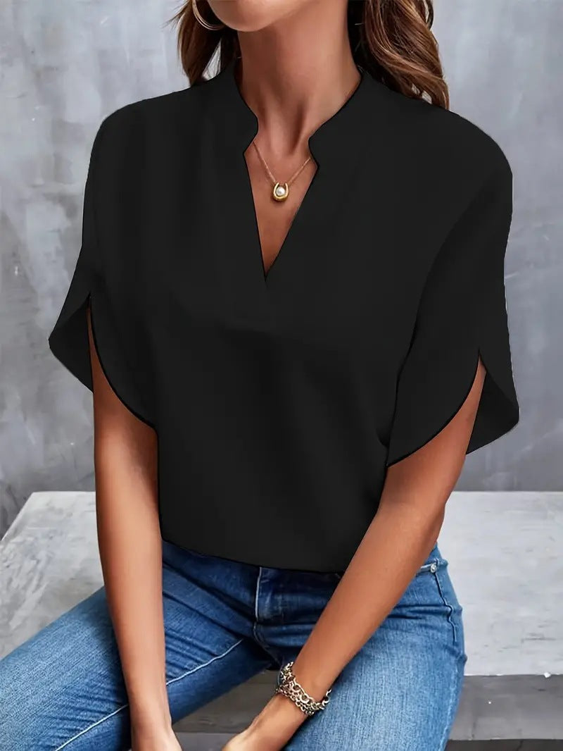 Summer casual solid color V-neck loose shirt top