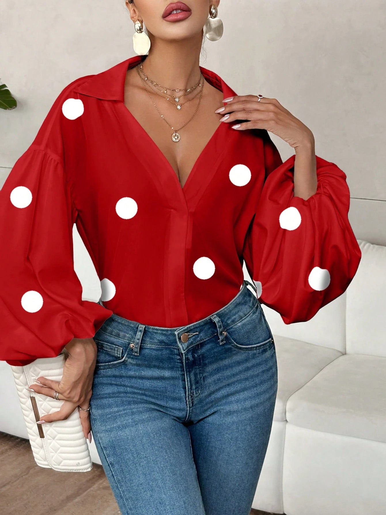 New trendy polka dot puff sleeve top