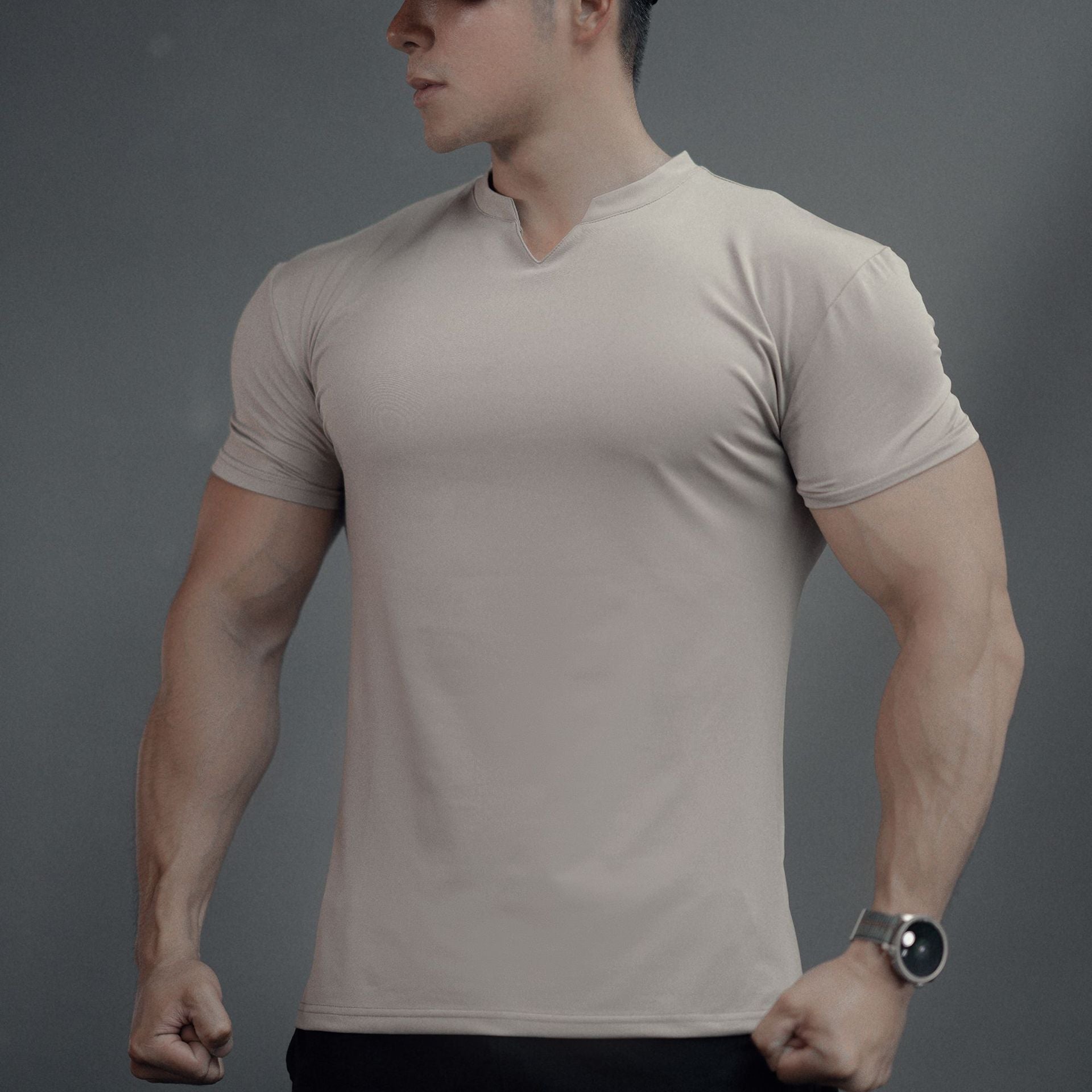 Men's V-Neck Gym Tee - Muscle-Fit Quick-Dry Training Shirt