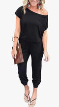 Off-shoulder short-sleeved jumpsuit