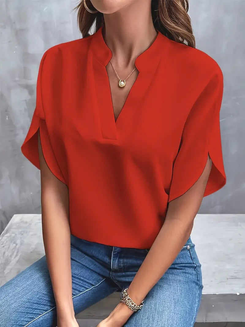 Summer casual solid color V-neck loose shirt top