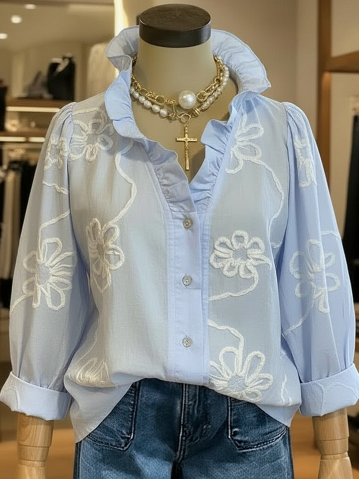 Sweet cotton-linen shirt with lace print