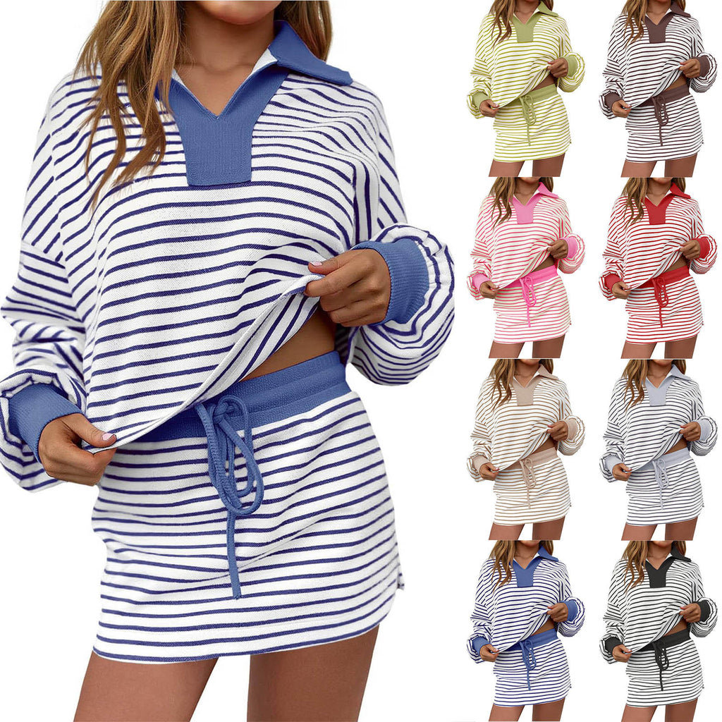 V-neck mini skirt suit