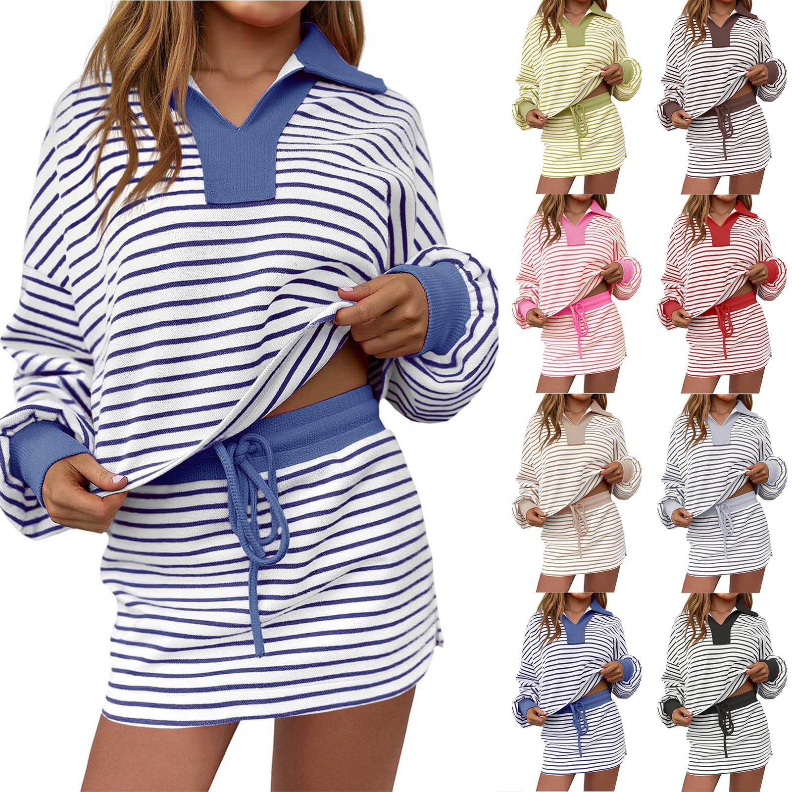 V-neck mini skirt suit