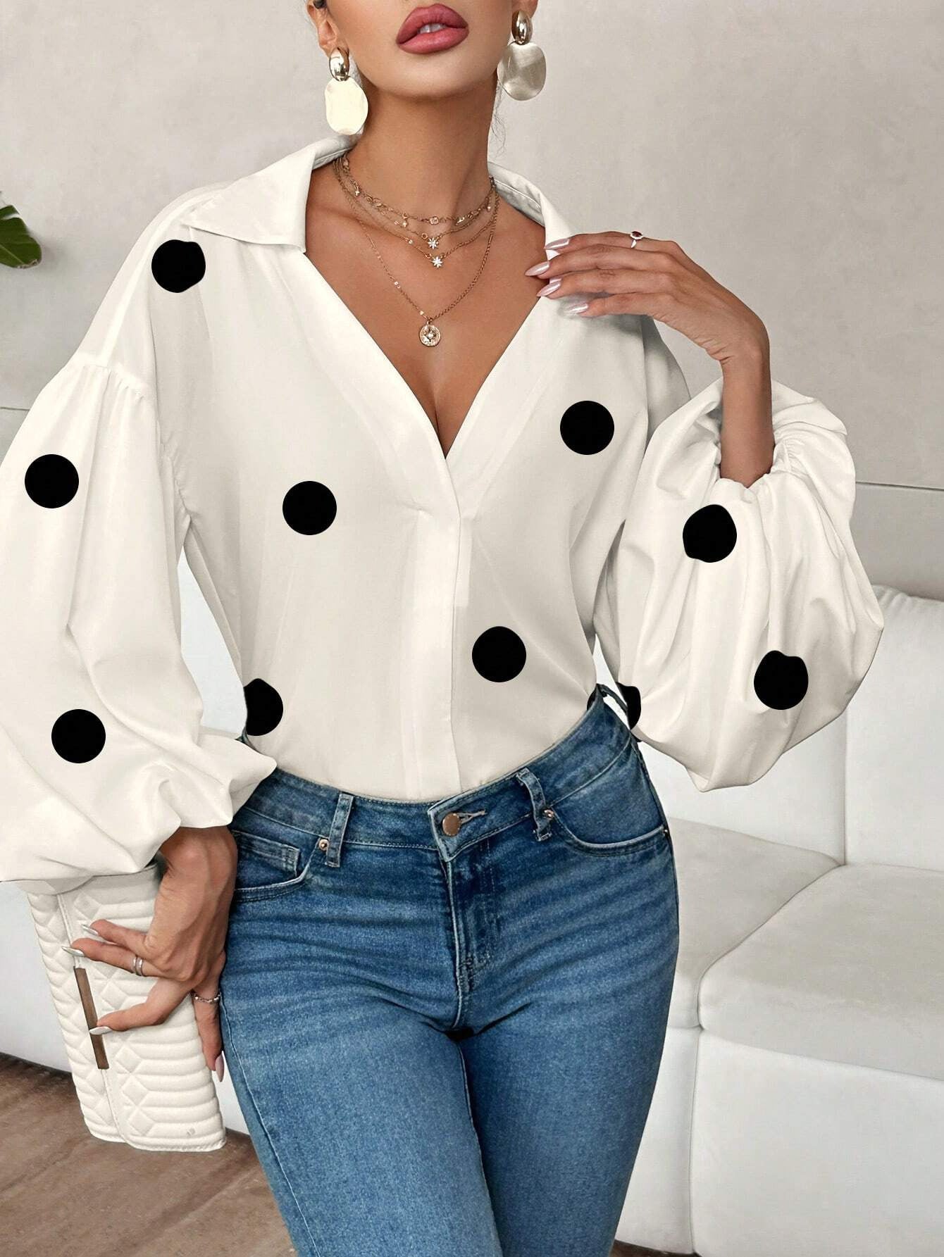 New trendy polka dot puff sleeve top