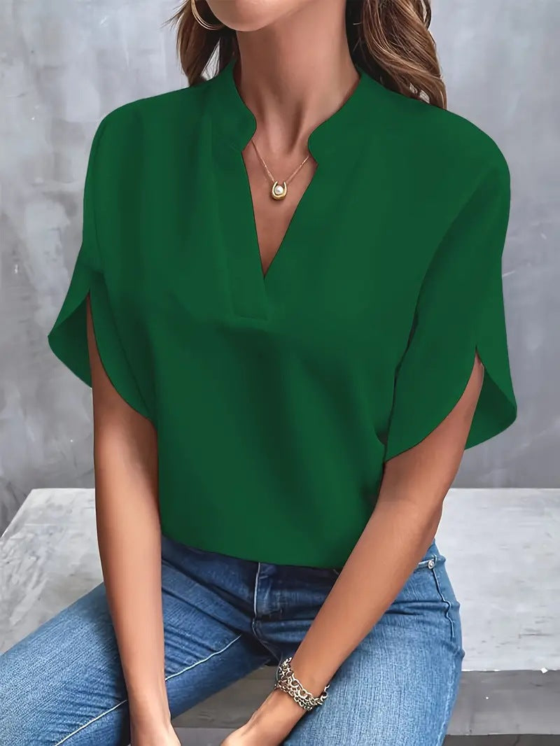 Summer casual solid color V-neck loose shirt top