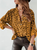 Leopard print V-neck button-down shirt
