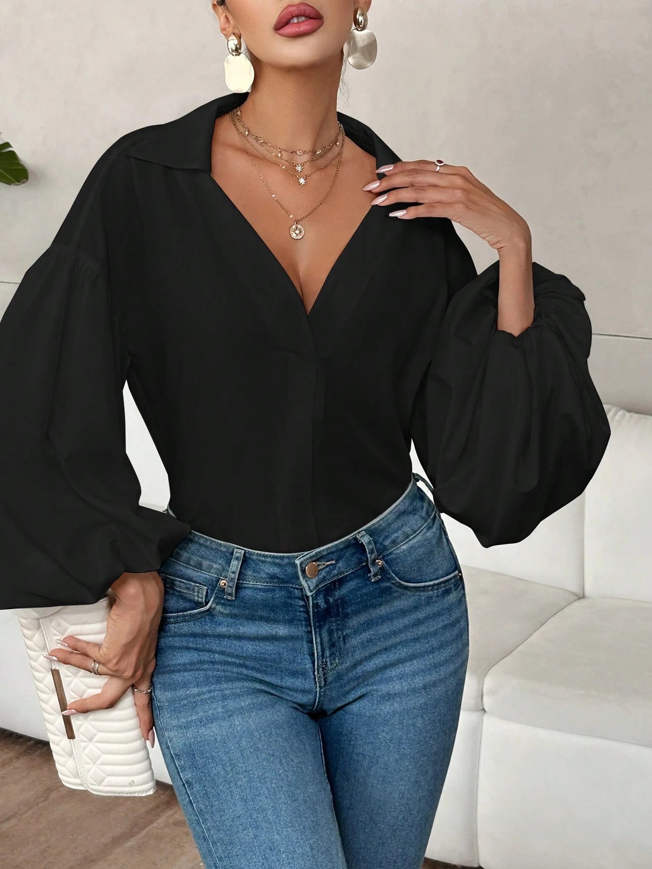 New trendy polka dot puff sleeve top
