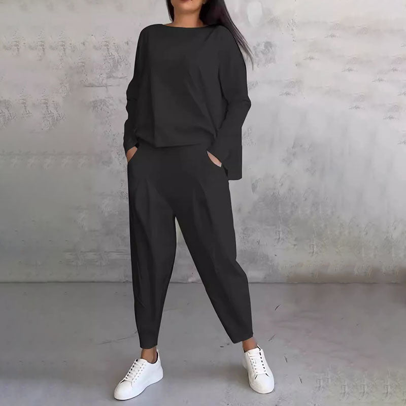 💎 55% OFF! 💎 Round-Neck Long-Sleeve Top & Pants Set – Wrinkle-Free, Breathable & Effortlessly Stylish 👚👖
