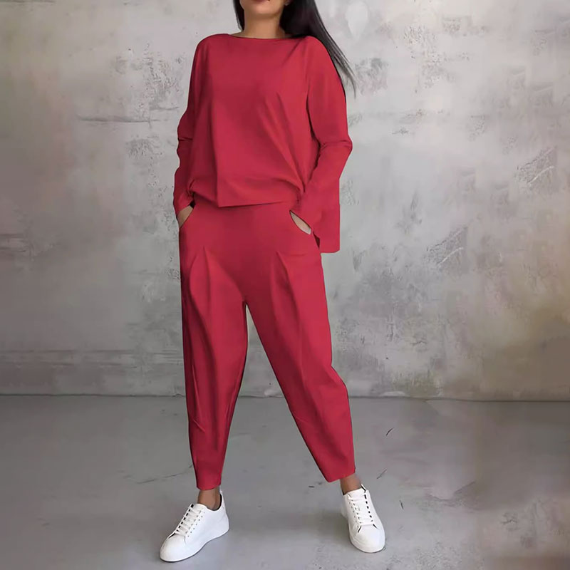 💎 55% OFF! 💎 Round-Neck Long-Sleeve Top & Pants Set – Wrinkle-Free, Breathable & Effortlessly Stylish 👚👖