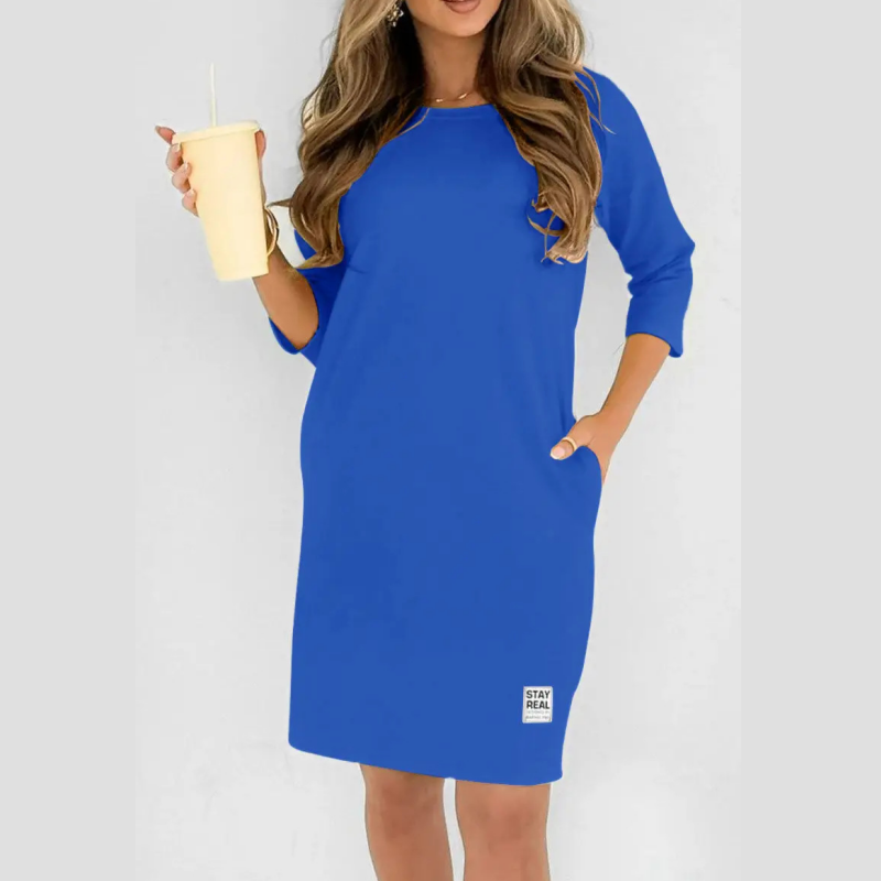 ✨🔥Women’s Crew Neck 3/4 Sleeve Side Pocket Loose T-Shirt Mini Dress💕